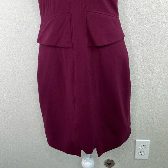 Tibi Maroon Knit Virgin Wool Short Sleeve V-Neck Peplum Mini Sheath Dress 6/SM - Picture 7 of 14